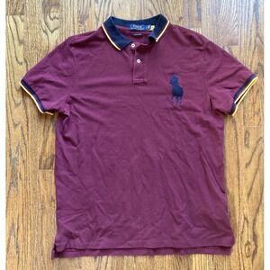 Polo Ralph Lauren Polo Shirt Men Large Slim Fit Burgundy Plum Big Pony Preppy